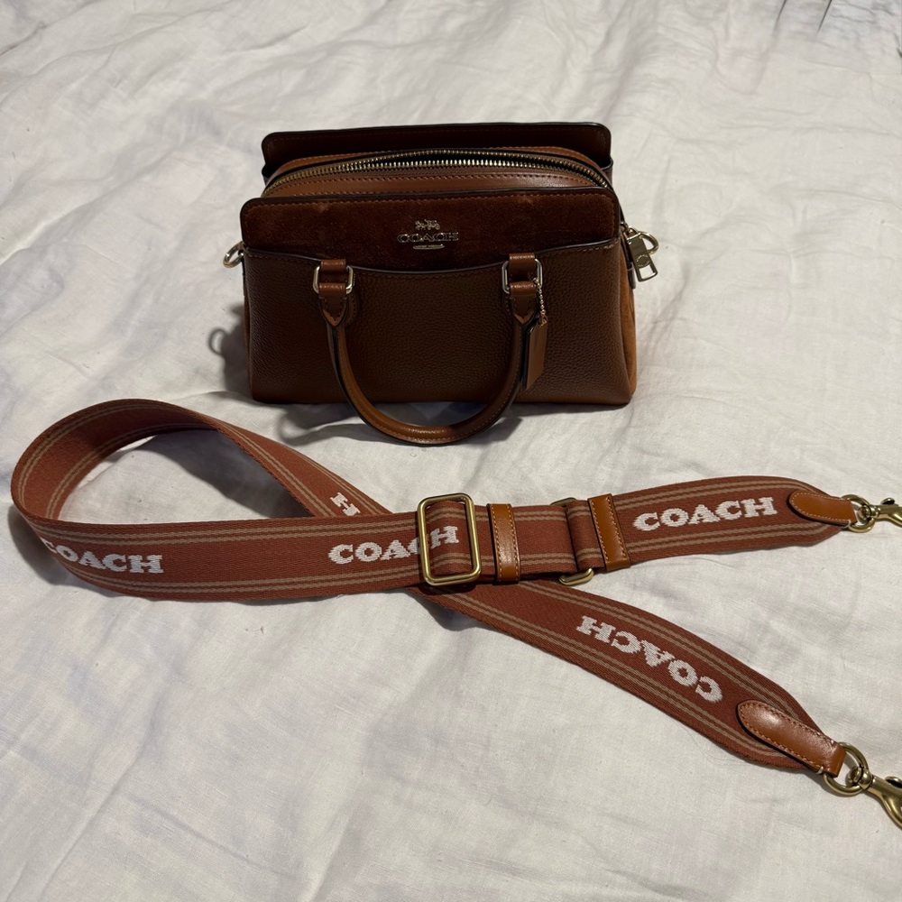 Coach Tan Leather Satchel with Logo Strap